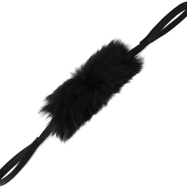 Black Natural Sheepskin Bite Tug Toy with 2 Strong Handles, Tug of War & Fetch, Medium to Large Breeds