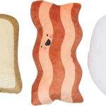 3-Piece Breakfast Plush Squeaky Dog Toy Set (Toast, Bacon & Egg), Fun Chew Toys